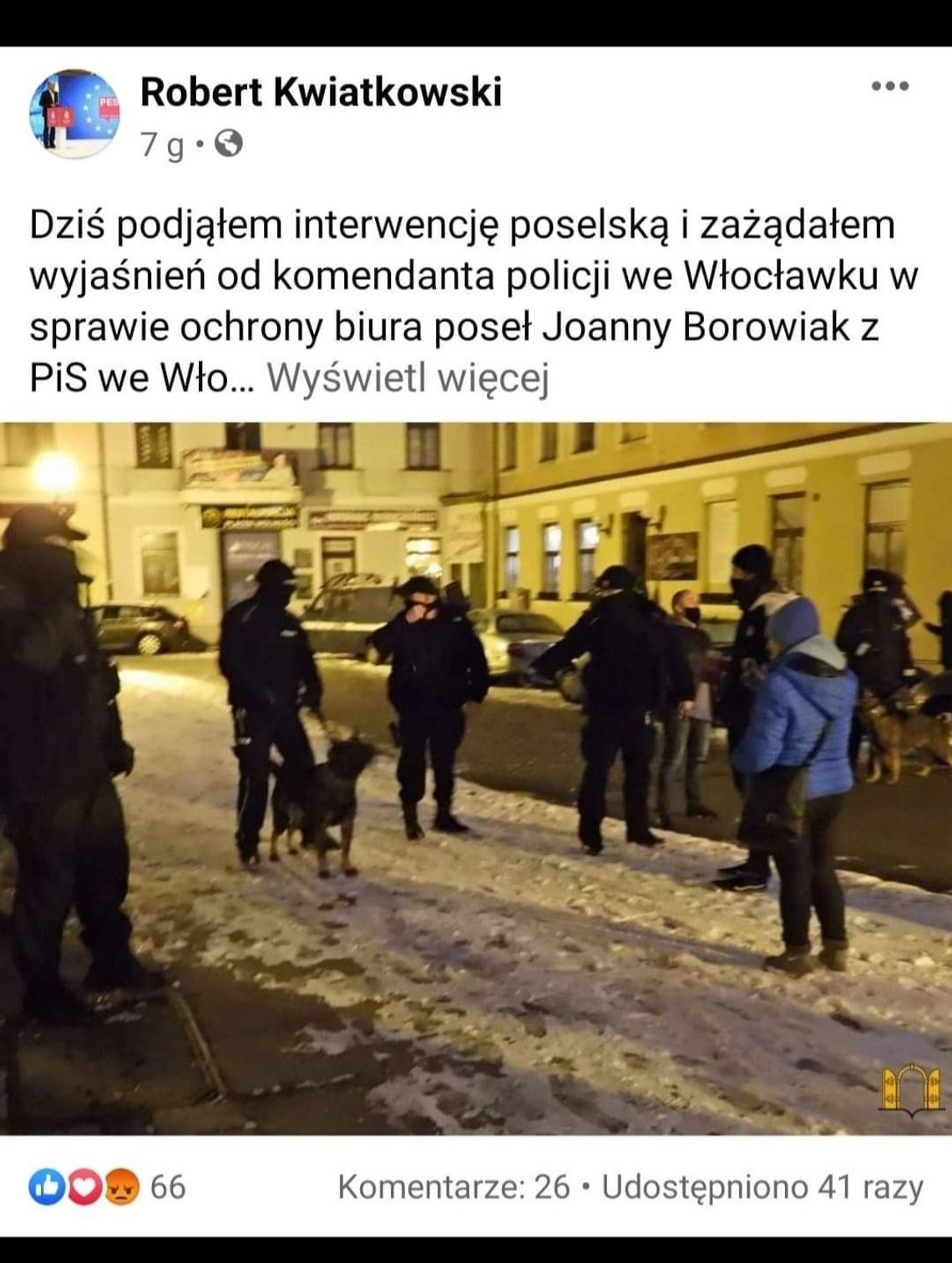 Jest poselska interwencja ws. użycia psów policyjnych pod biurem Borowiak 