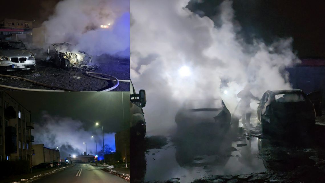 Kolejny nocny pożar przy ul. Brackiej. Dwa auta spłonęły, kolejne zostały uszkodzone