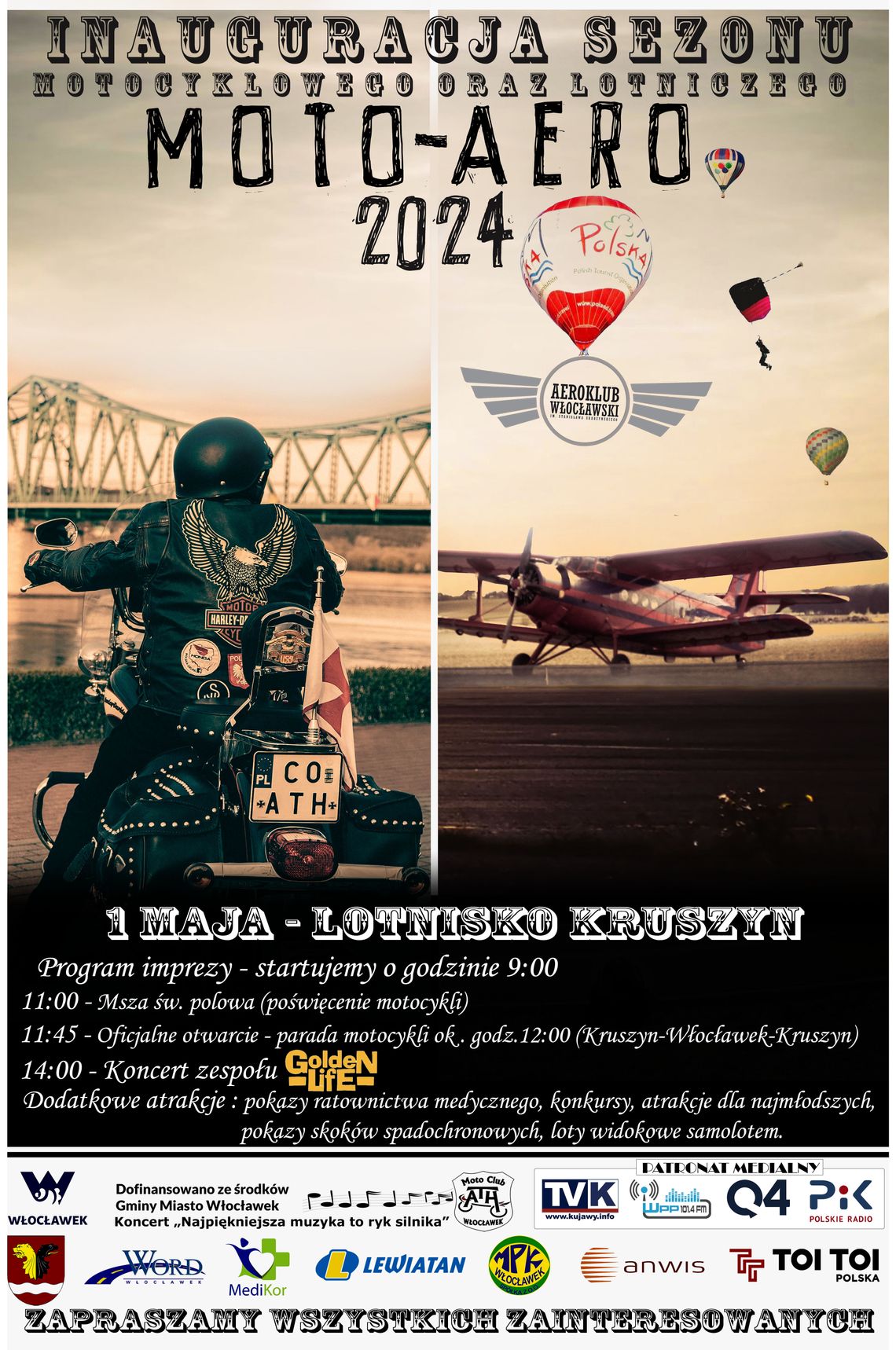 Parada motocykli i koncert GoldeN Life w Kruszynie na rozpoczęciu sezonu MOTO-AERO 2024