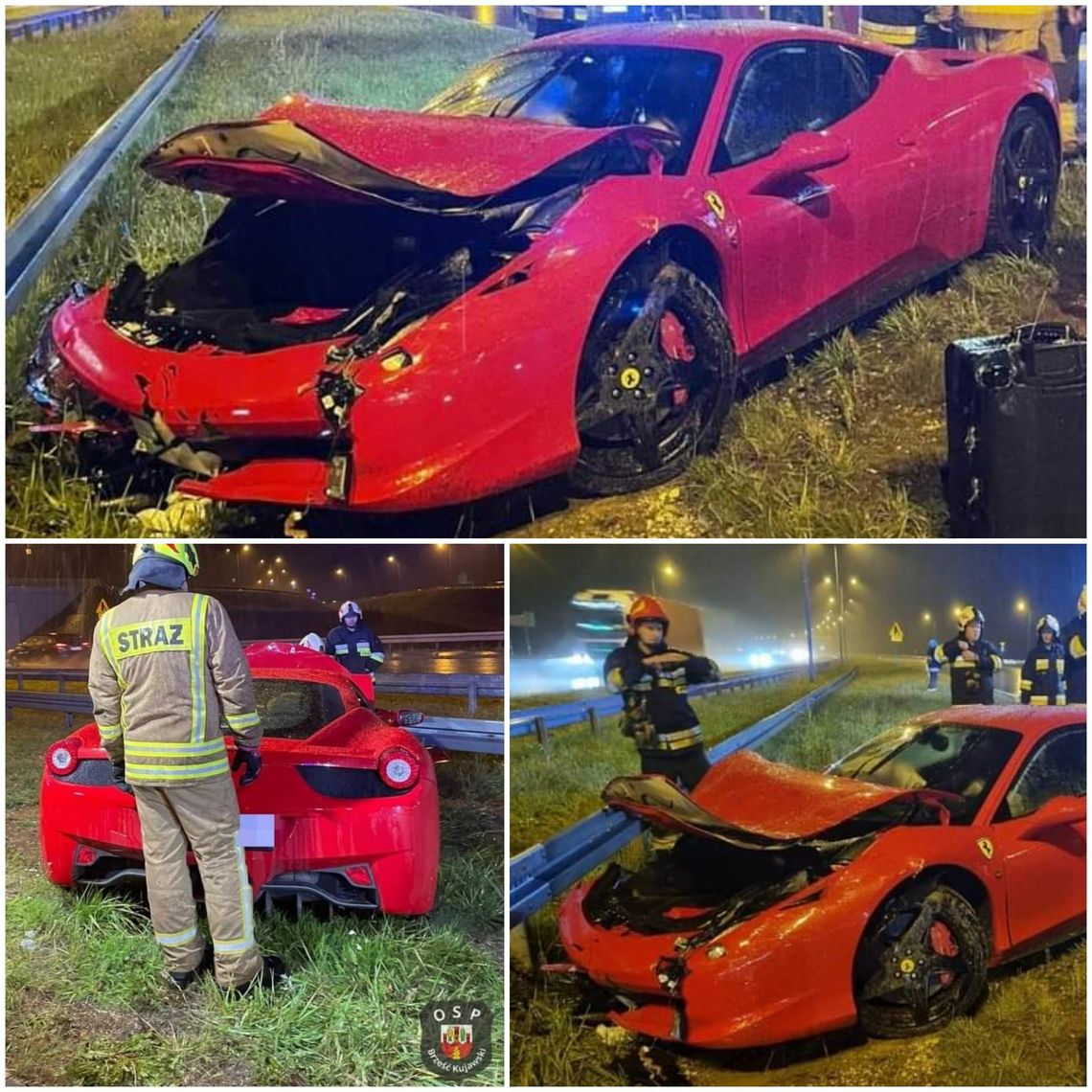 Luksusowe Ferrari rozbite na A1 pod Włocławkiem