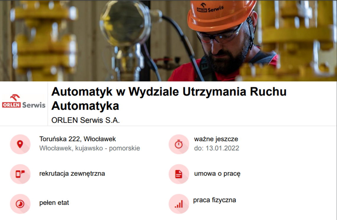 Orlen Serwis S.A. we Włocławku poszukuje pracowników. Benefity, jak nigdzie indziej...