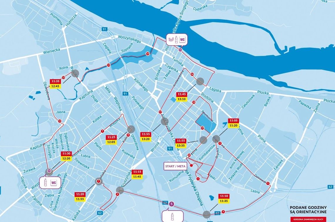 Mapa półmaratonu włocławek