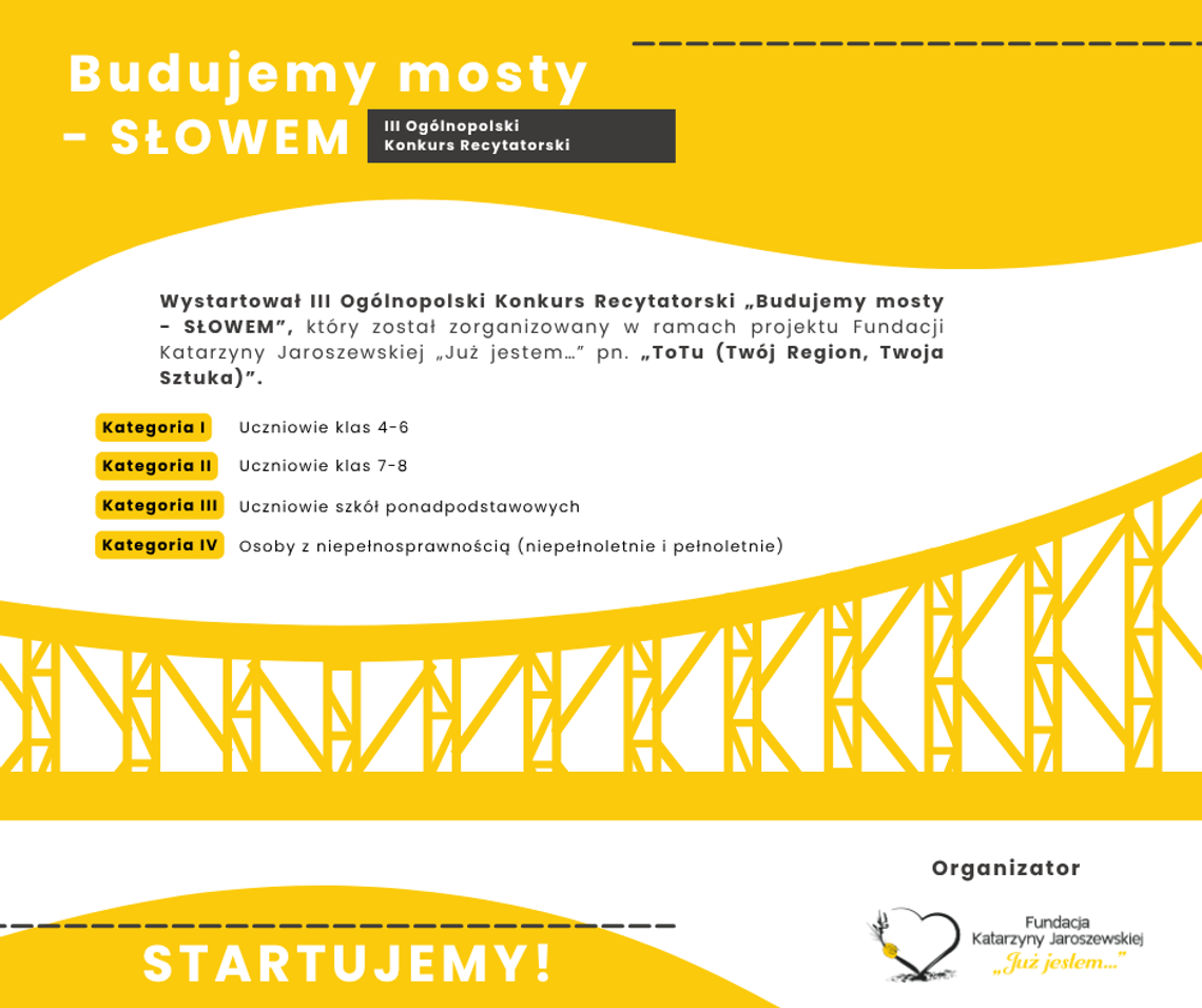 Ruszył III Ogólnopolski Konkurs Recytatorski „Budujemy mosty - SŁOWEM” Ruszył III Ogólnopolski Konkurs Recytatorski „Budujemy mosty - SŁOWEM”