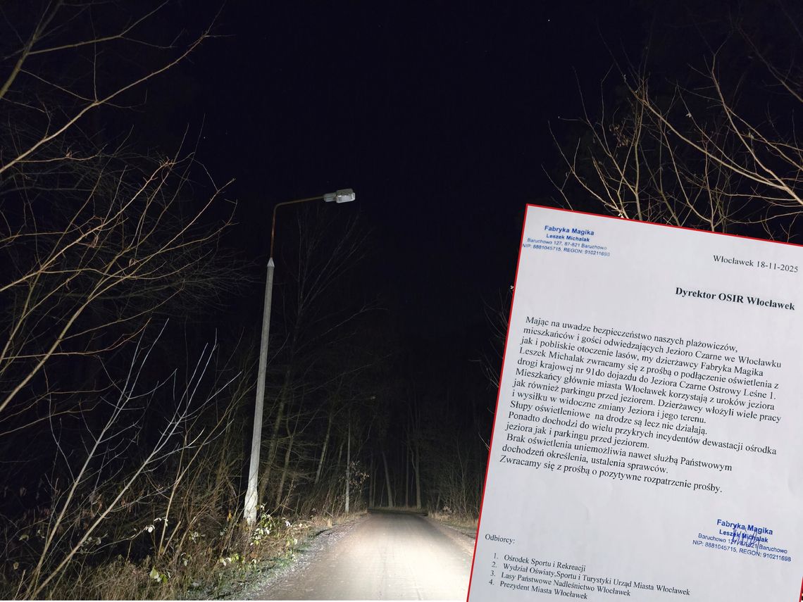 Słupy stoją, ale światła brak. Apel o oświetlenie drogi nad j. Czarne