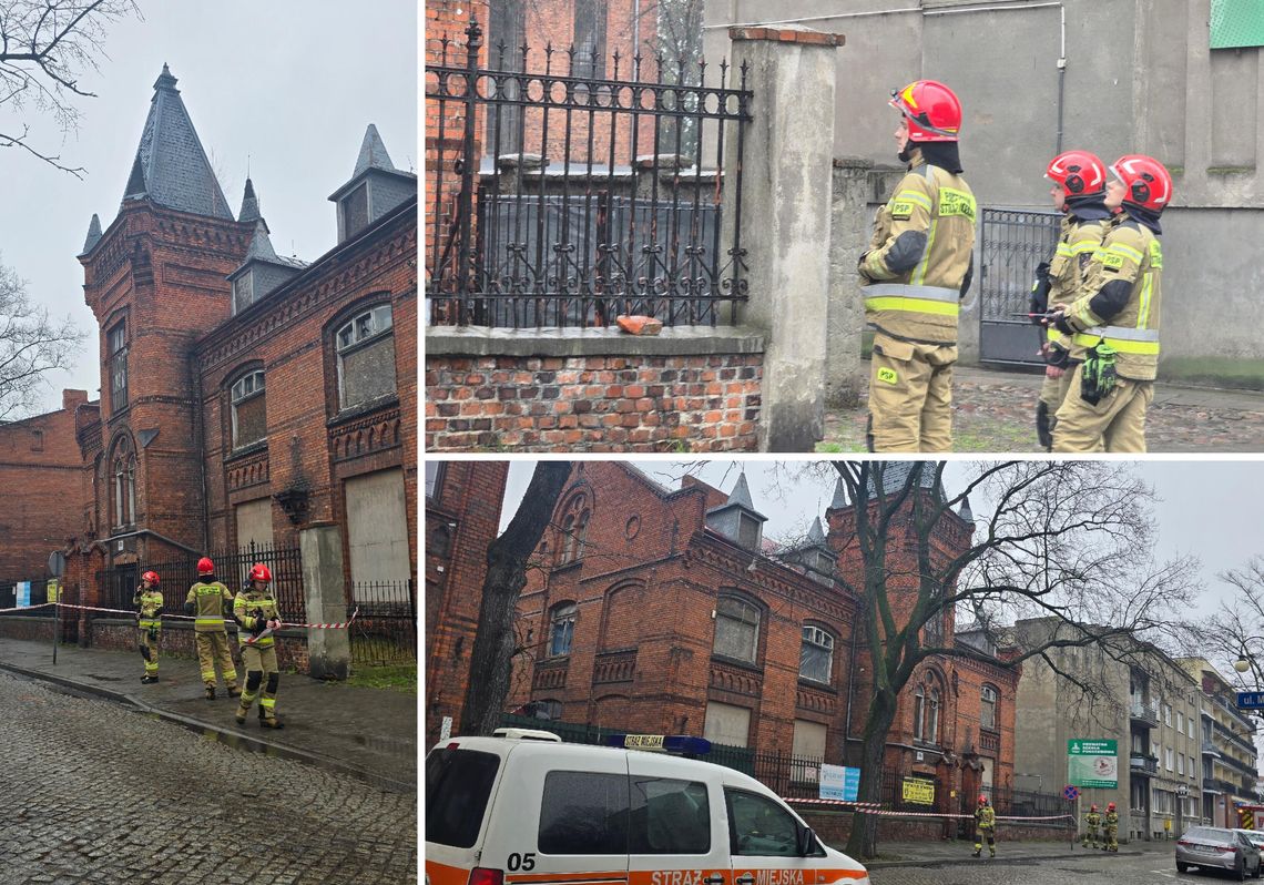 Spadające cegły z zabytkowego budynku na Słowackiego 4 – służby zabezpieczają teren