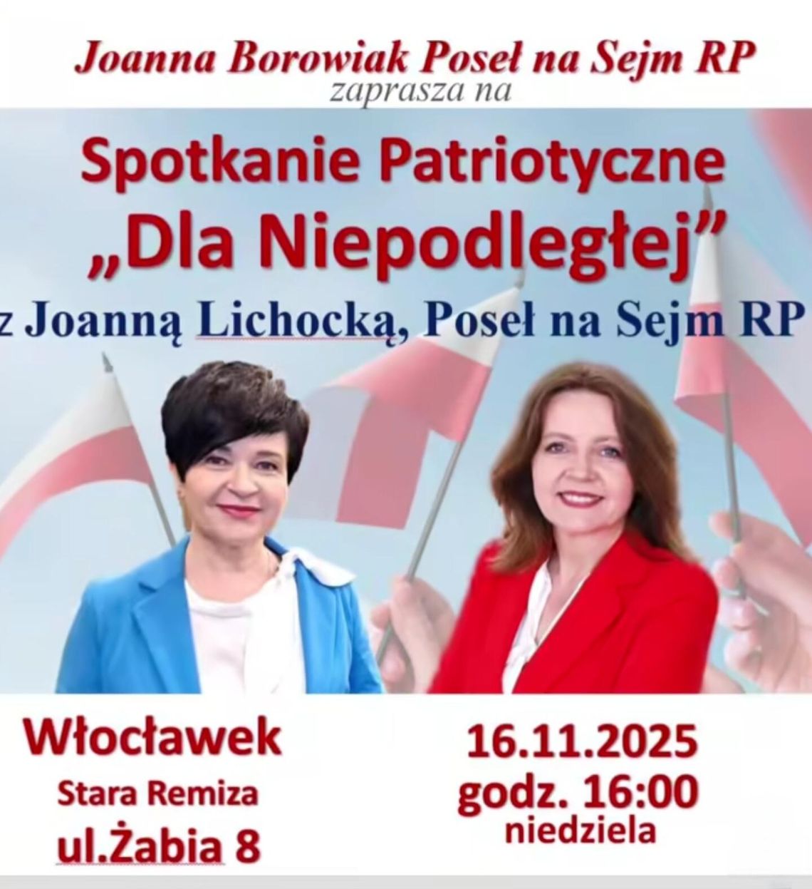 Starą Remizę czeka na duet z Sejmu. Lichocka i Borowiak poprowadzą spotkanie patriotyczne