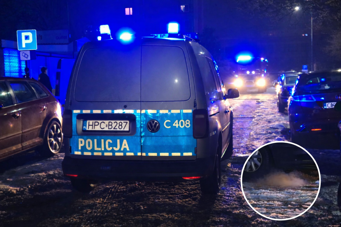 Straż i policja na ulicy Kaliskiej. Z auta wydobywał się gaz Straż i policja na ulicy Kaliskiej. Z auta wydobywał się gaz