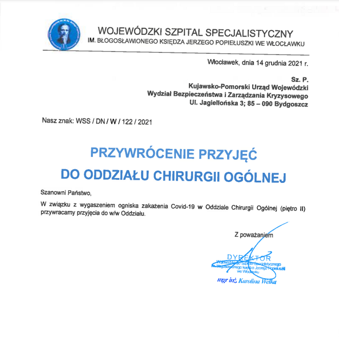 Szpital pokonał Covid-19 na Oddziale Chirurgii Ogólnej 