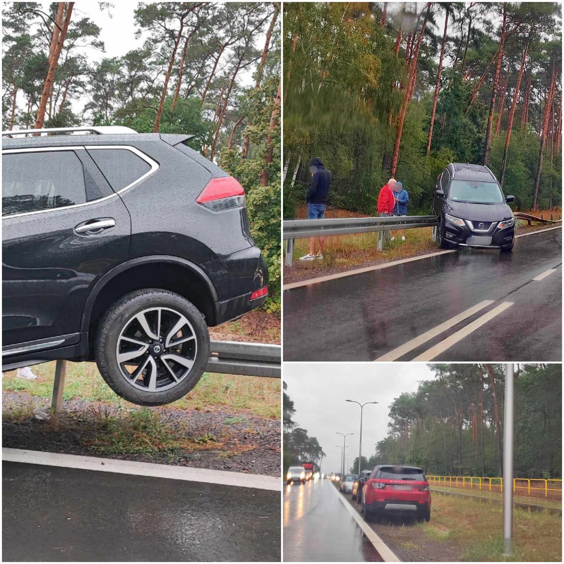 Utrudnienia na ul. Wiejskiej – Nissan zawisł na barierkach przy nowym rondzie