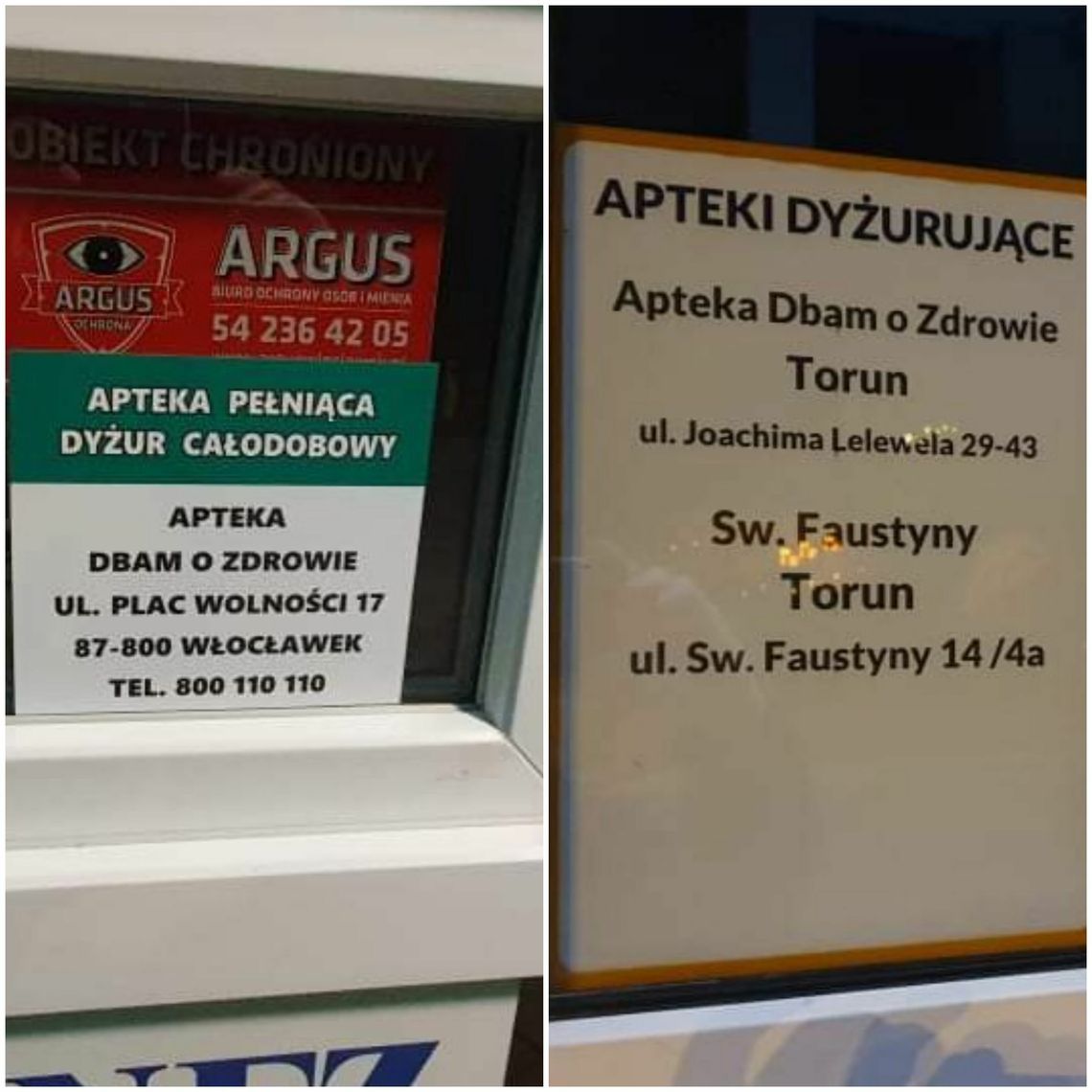 Uwaga włocławianie! Najbliższa apteka całodobowa w Toruniu! Odsyła do niej apteka na placu Wolności 