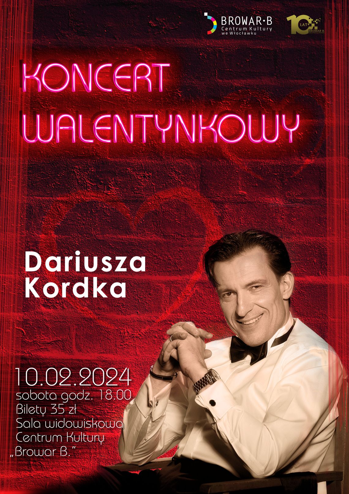 W walentynki w Centrum Kultury "Browar B."  wystąpi Dariusz Kordek