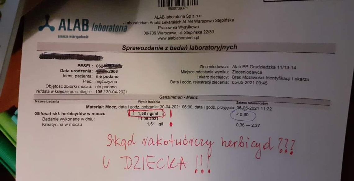 Włocławianka apeluje do prezydenta w sprawie toksycznej substancji. Obecność glifosatu wykryto w organizmie jej dziecka 