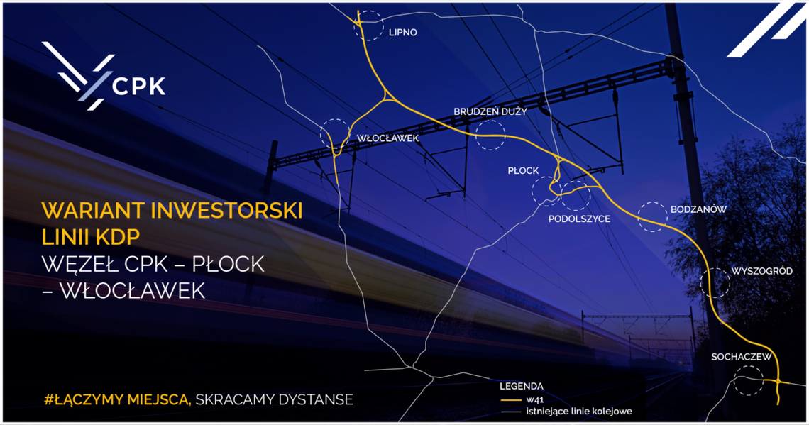 350 km/h pociągiem, ale dopiero w 2035 roku. Wybrano wariant dla CPK Płock – Włocławek