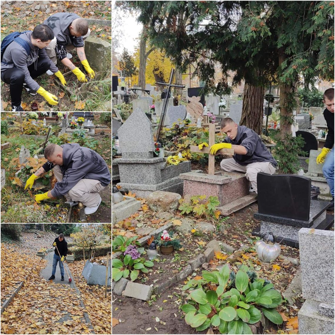 Wychowankowie MOW sprzątali i naprawiali zaniedbane nagrobki