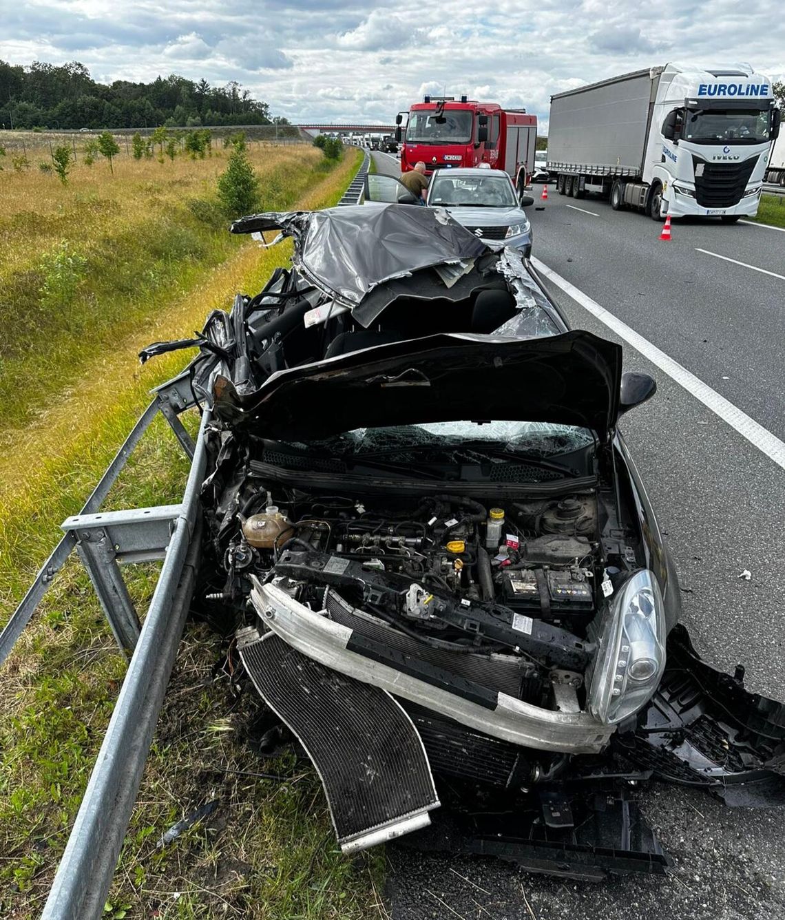 Wypadek na 218. kilometrze autostrady A1 – ruch odbywa się jednym pasem Wypadek na 218. kilometrze autostrady A1 – ruch odbywa się jednym pasem