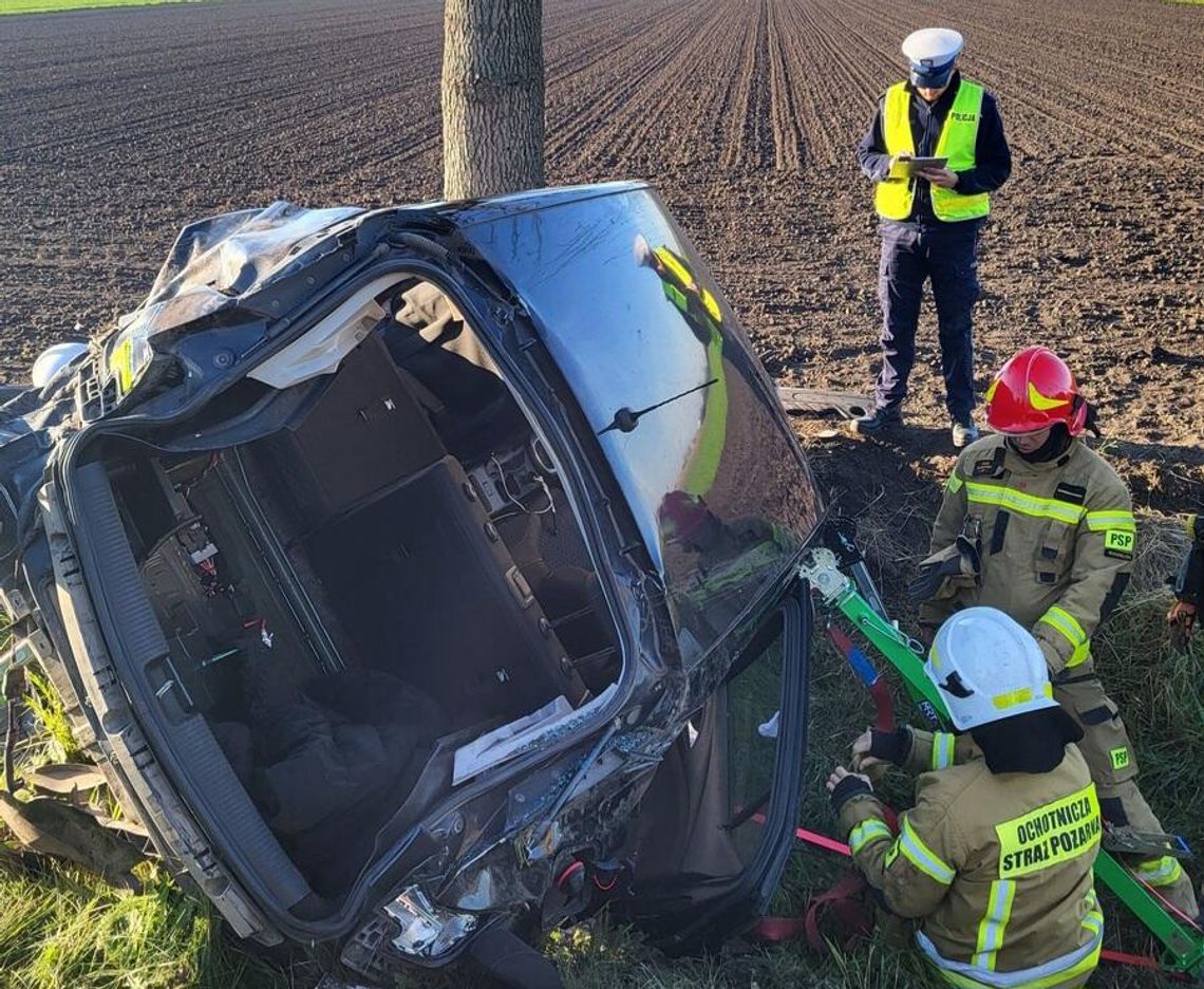 auto  uderzyło w drzewo strażacy policja