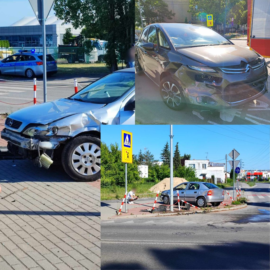 Opel ściął słupki na skrzyżowaniu ul. Papieżki i Zielnej. Doszło do kolizji