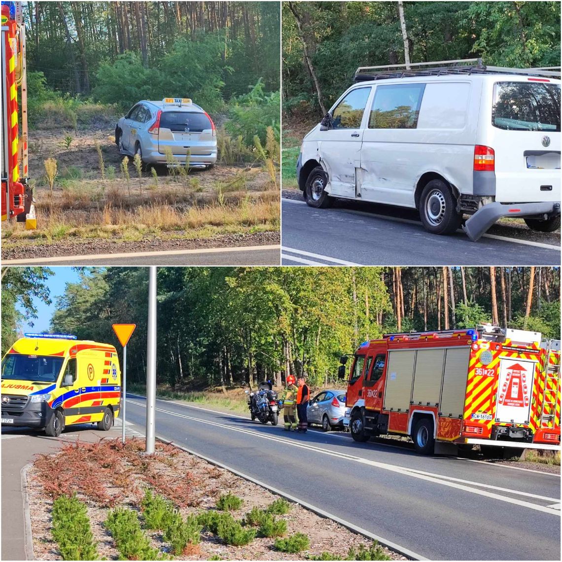 Zderzenie 3 pojazdów na rondzie turbinowym u zbiegu ul. Wiejskiej i DK62. Utrudnienia w ruchu