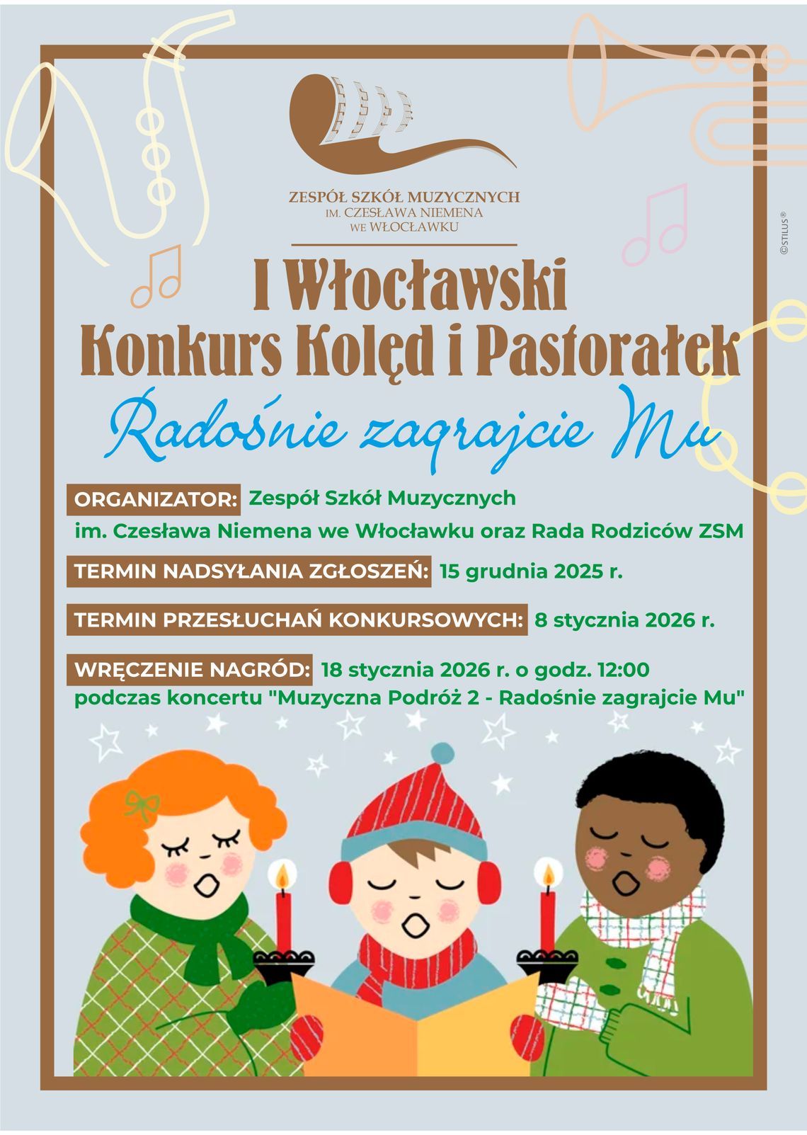 Zespół Szkół Muzycznych we Włocławku zaprasza do udziału w konkursie kolęd i pastorałek