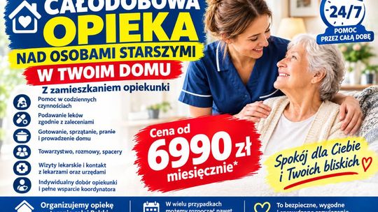 Opiekunka zamieszka u seniora - opieka całodobowa - od 6990 zł miesięcznie