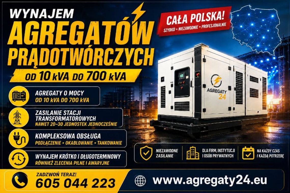 AGREGATY PRĄDOTWÓRCZE DO 700 kVA - WYNAJEM - USŁUGI AGREGATY PRĄDOTWÓRCZE DO 700 kVA - WYNAJEM - USŁUGI