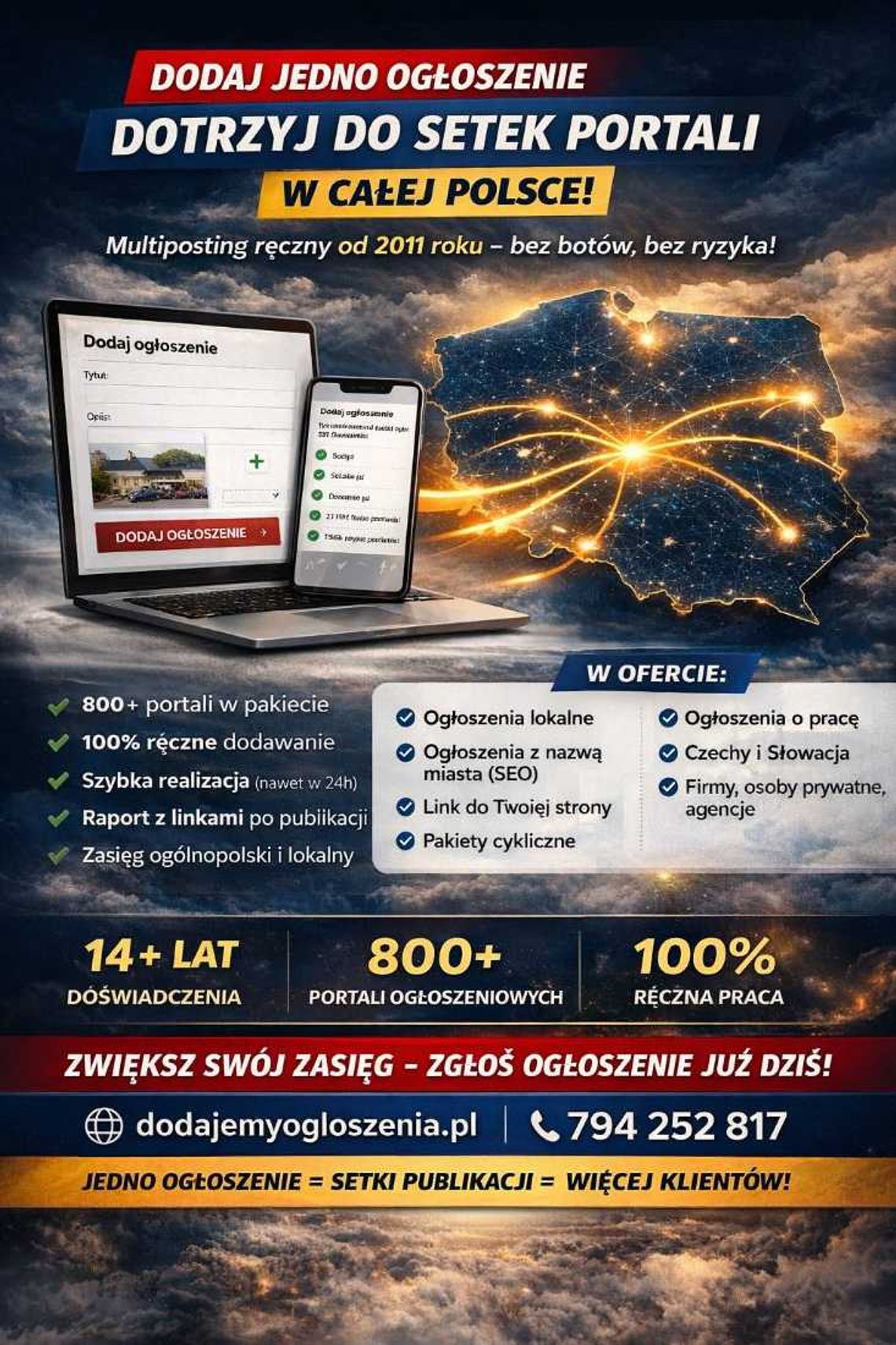 Ogłoszenia dla usługodawców | Dodawanie na setkach portali