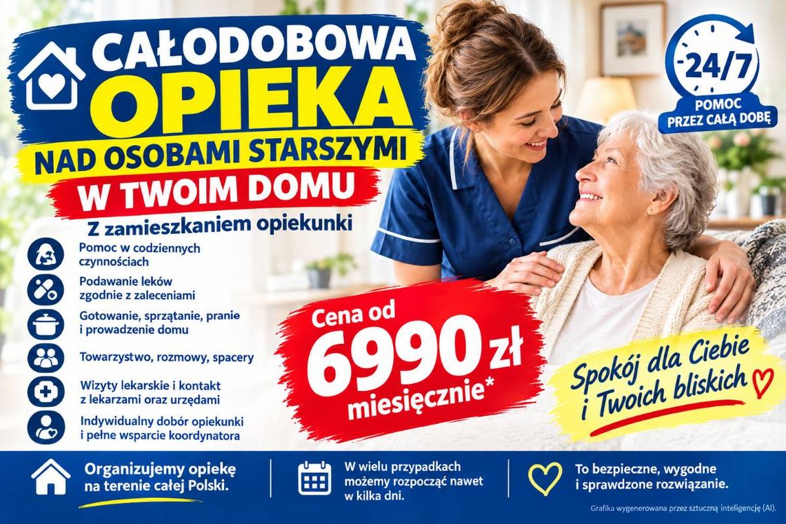 Opiekunka zamieszka u seniora - opieka całodobowa - od 6990 zł miesięcznie
